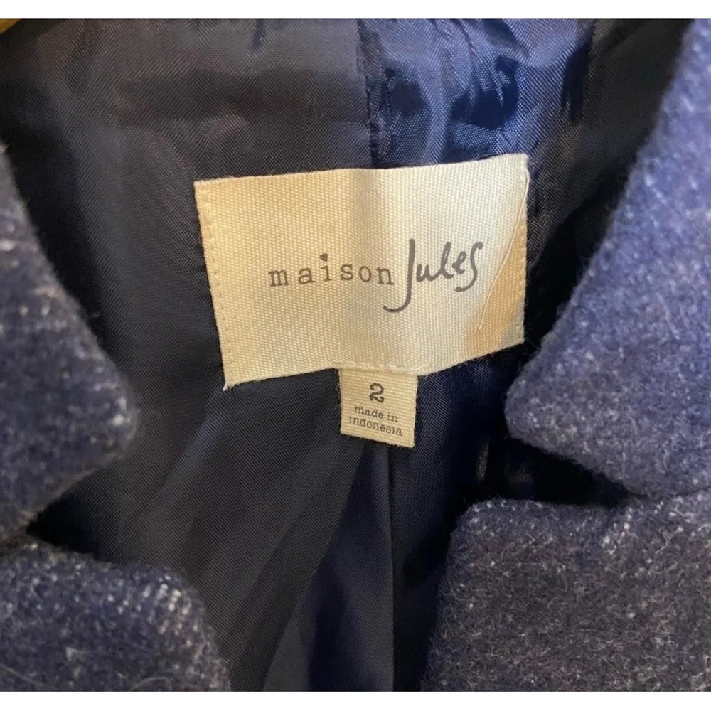 Maison Jules Women's 2 Wool Blend Blazer‎ Blue Button Front New